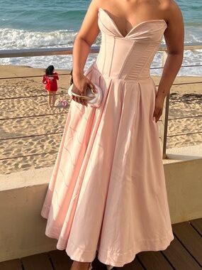 House of CB Strapless Pale Pink Corset Midi Dress in